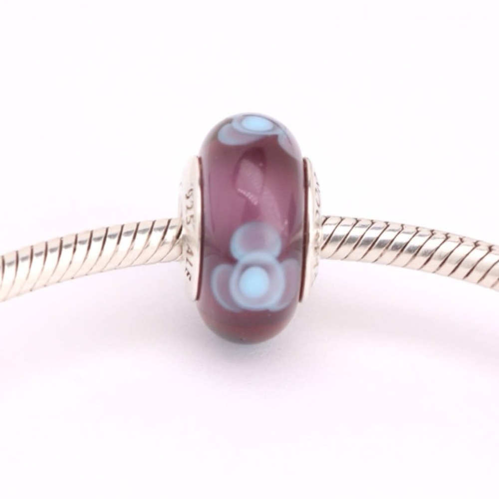 PANDORA Purple and light blue Flower Glass Charm